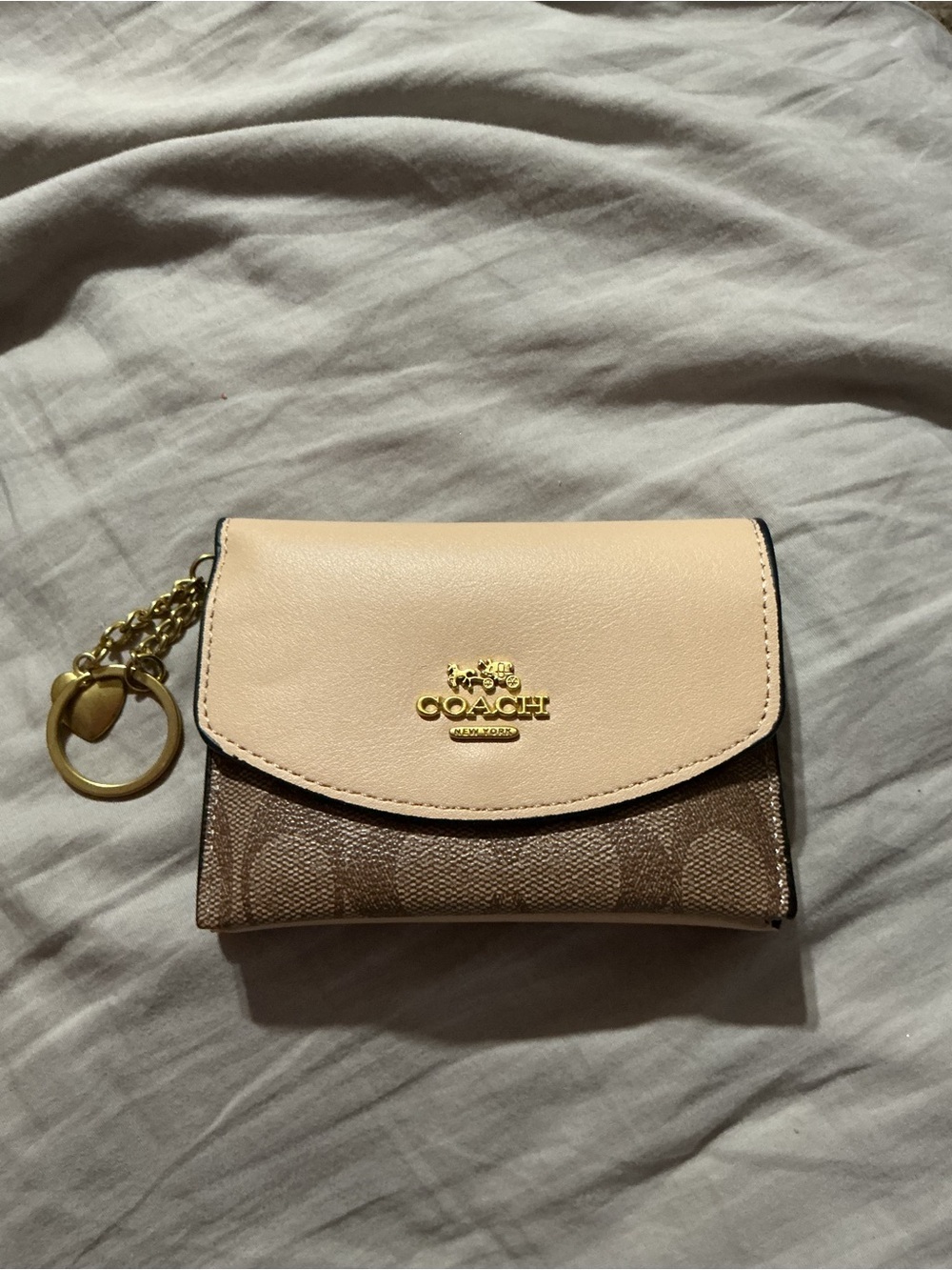 Coach Beige and Brown Mini Wallet Keyring
